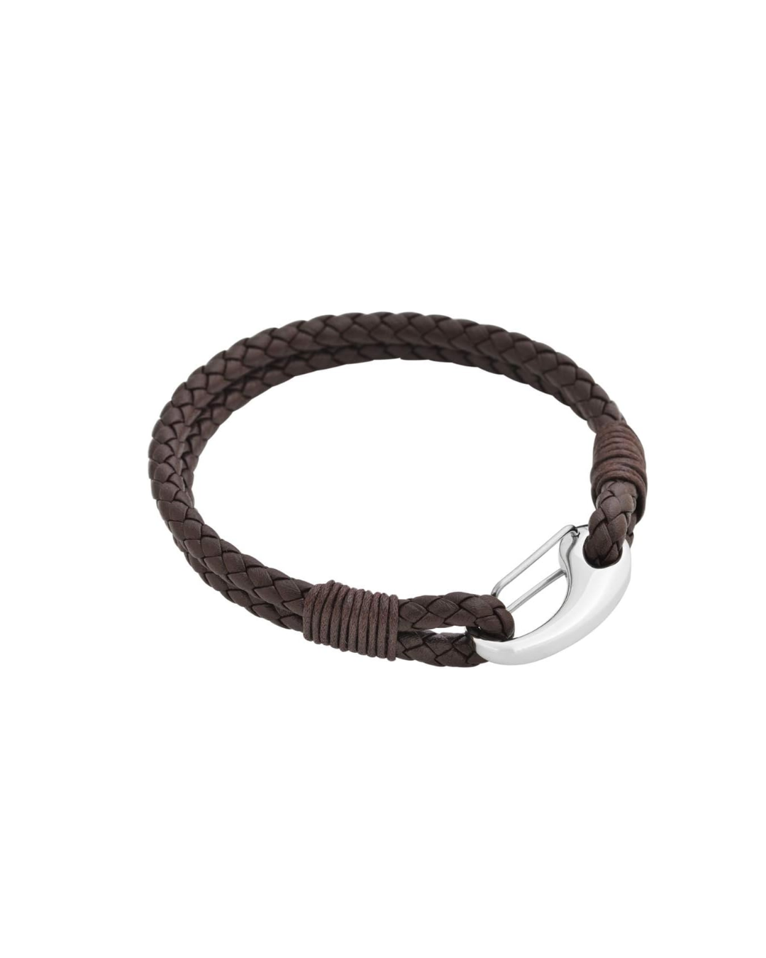 Premium Double Braided Leather Cuff with Stainless Steel Closure - Tate Whalun
