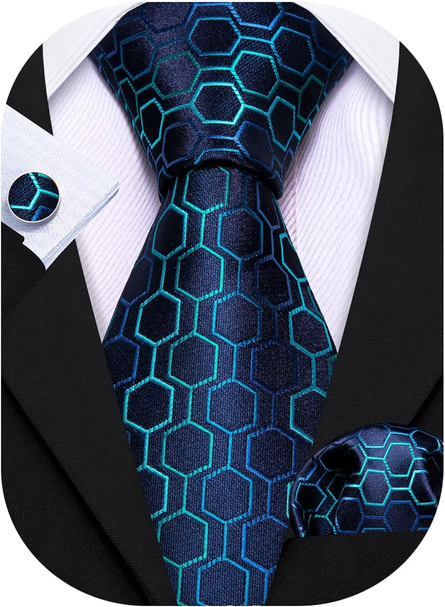 Classic Mens Ties Silk Necktie Pocket Square Cufflinks Set Woven Designer Wedding Business