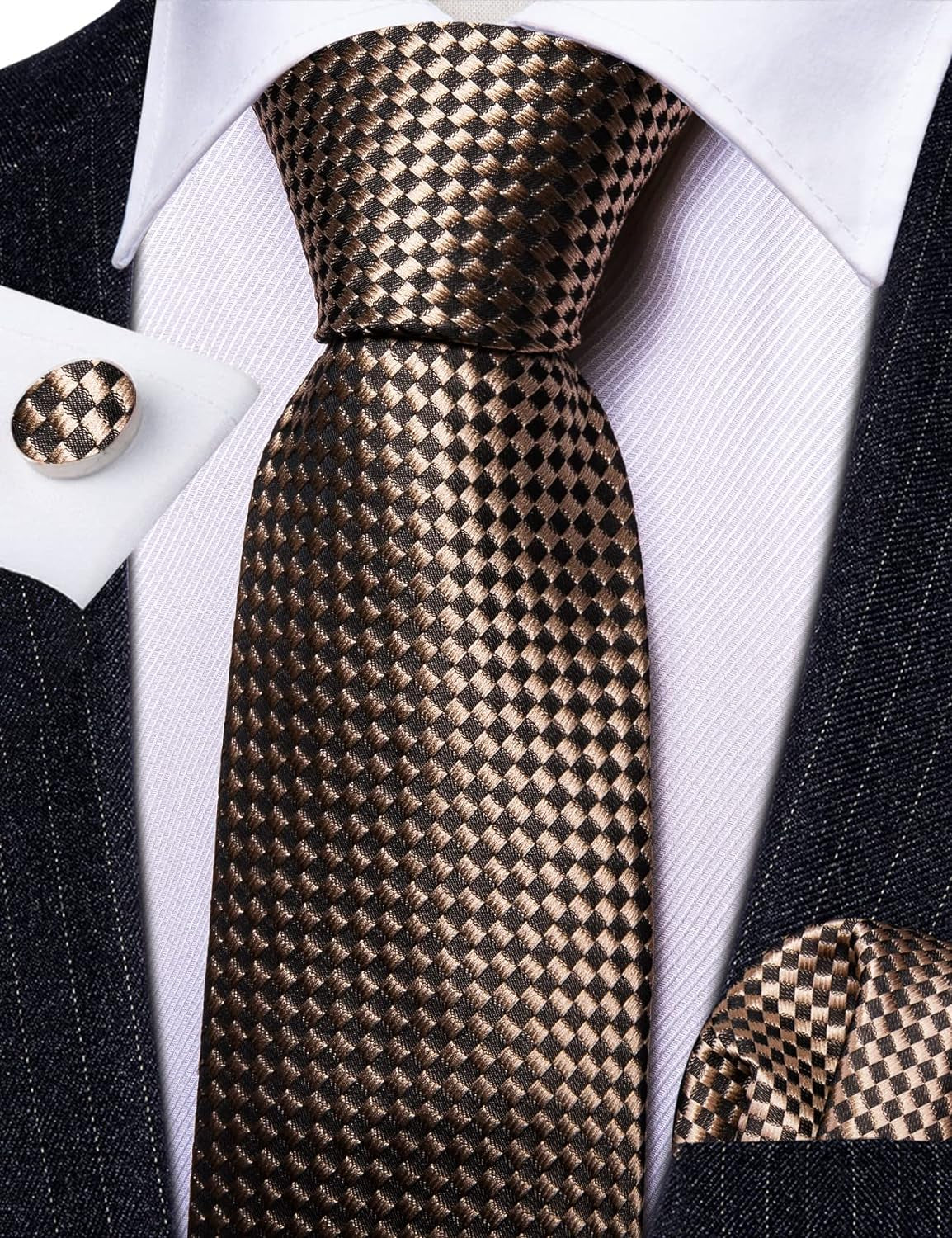 Classic Mens Ties Silk Necktie Pocket Square Cufflinks Set Woven Designer Wedding Business