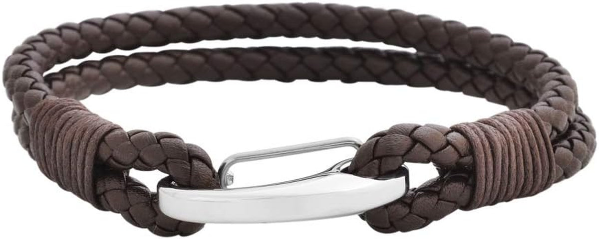 Premium Double Braided Leather Cuff with Stainless Steel Closure