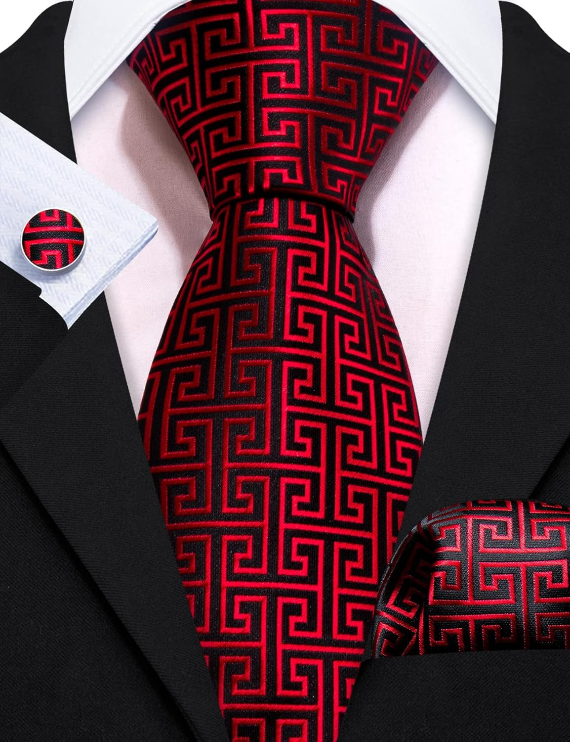 Classic Mens Ties Silk Necktie Pocket Square Cufflinks Set Woven Designer Wedding Business