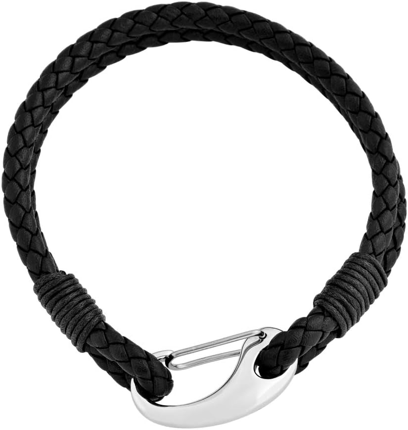 Premium Double Braided Leather Cuff with Stainless Steel Closure