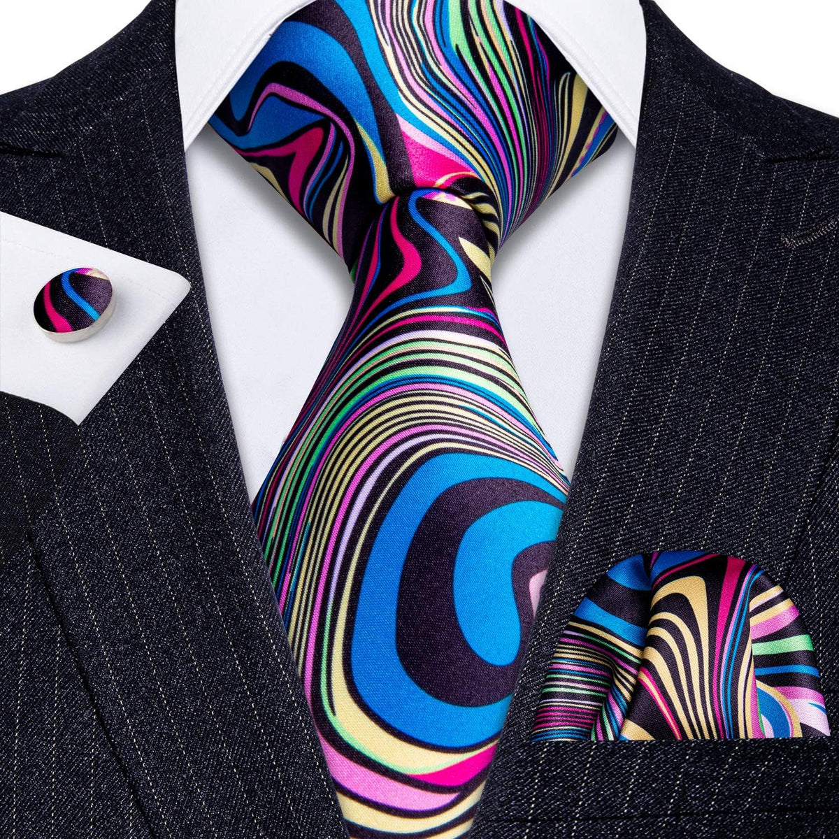 Classic Mens Ties Silk Necktie Pocket Square Cufflinks Set Woven Designer Wedding Business