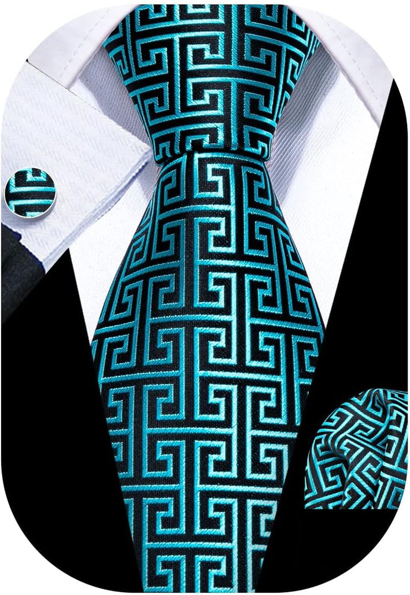 Classic Mens Ties Silk Necktie Pocket Square Cufflinks Set Woven Designer Wedding Business