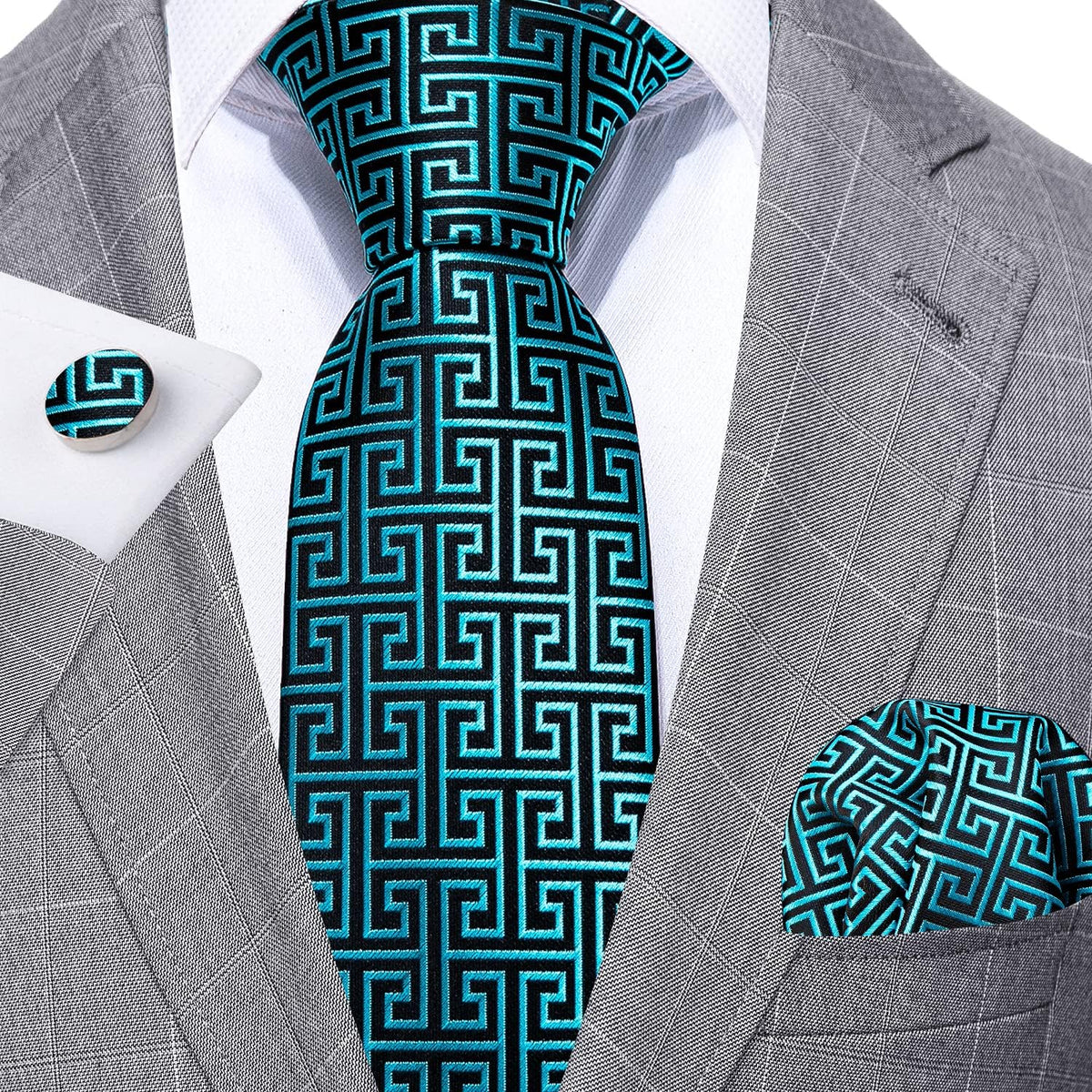 Classic Mens Ties Silk Necktie Pocket Square Cufflinks Set Woven Designer Wedding Business