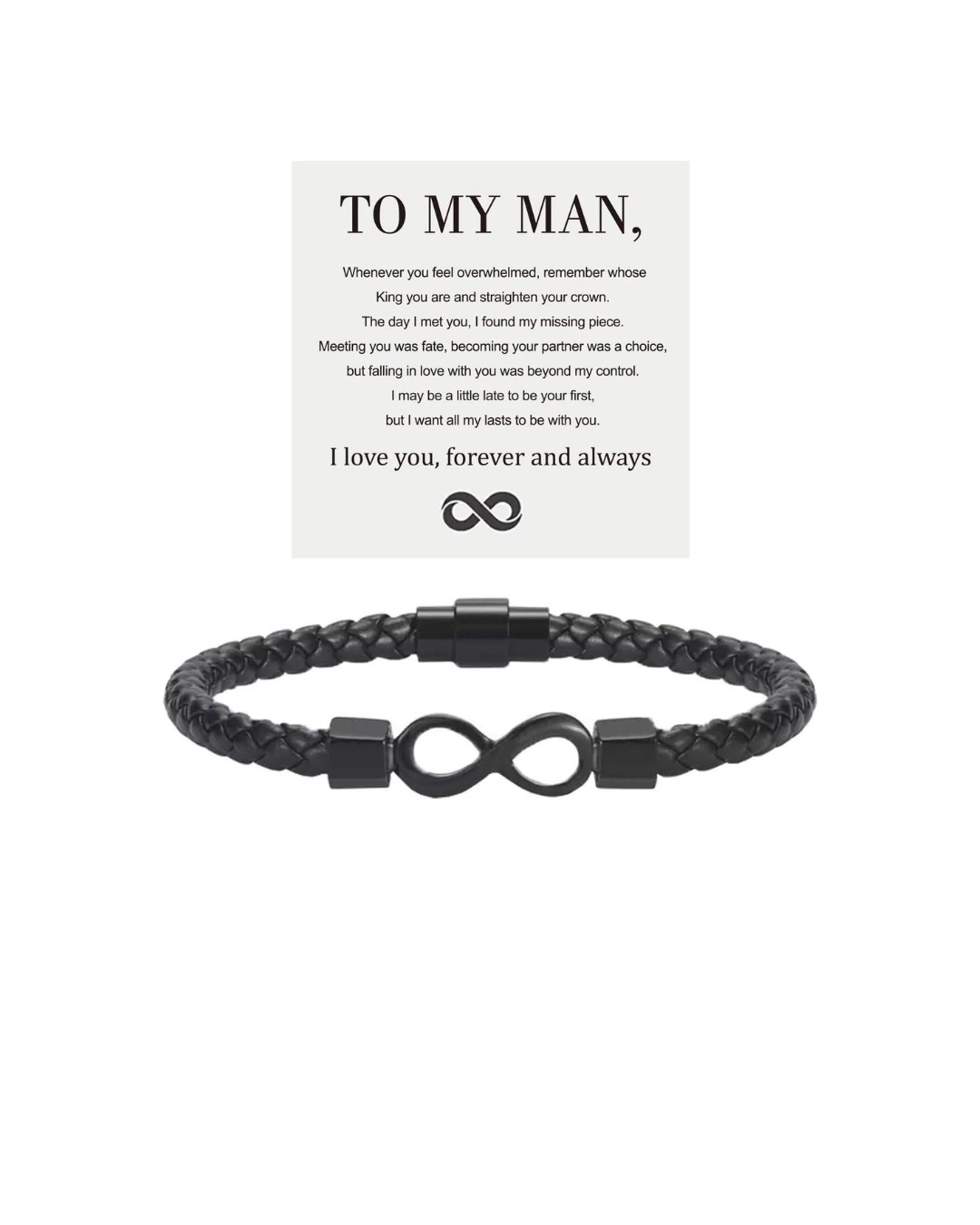 To My Man, Infinity Leather Bracelet Husband Gifts - Tate Whalun