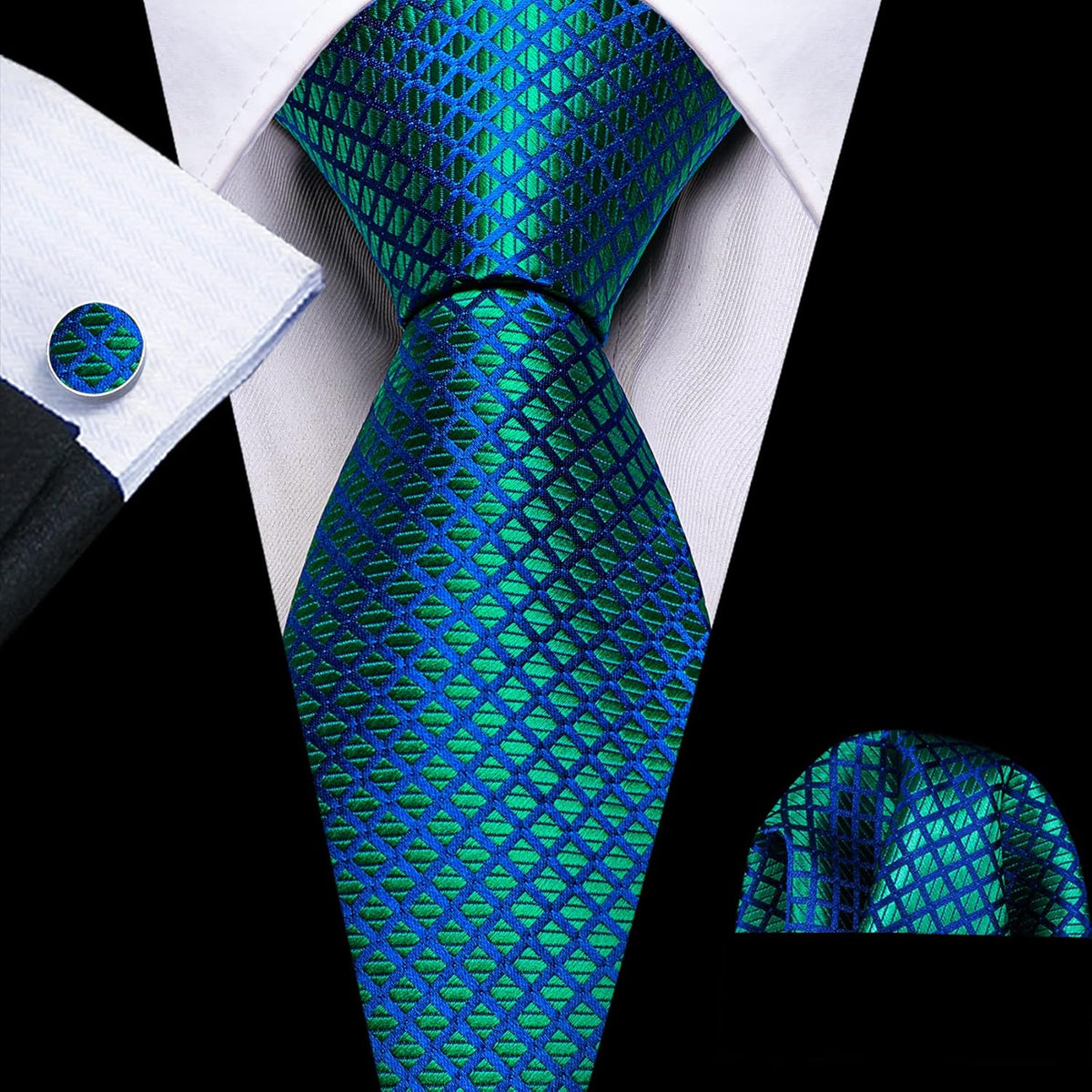 Classic Mens Ties Silk Necktie Pocket Square Cufflinks Set Woven Designer Wedding Business