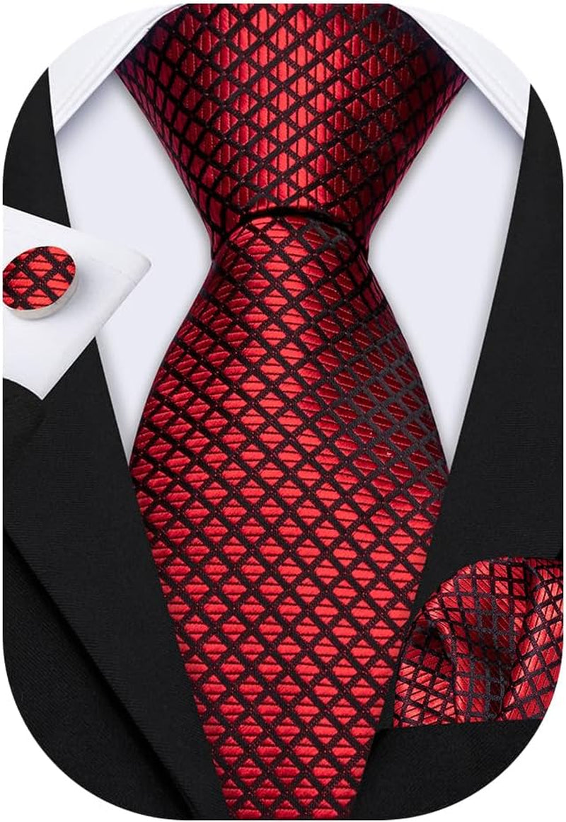 Classic Mens Ties Silk Necktie Pocket Square Cufflinks Set Woven Designer Wedding Business