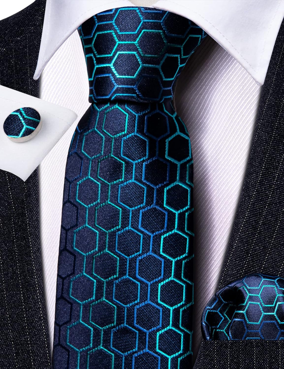 Classic Mens Ties Silk Necktie Pocket Square Cufflinks Set Woven Designer Wedding Business