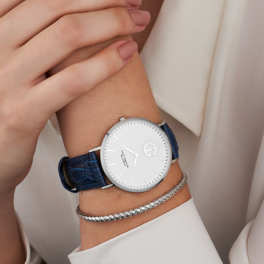 Berkshire Silver - Navy Blue Leather Strap - Tate Whalun