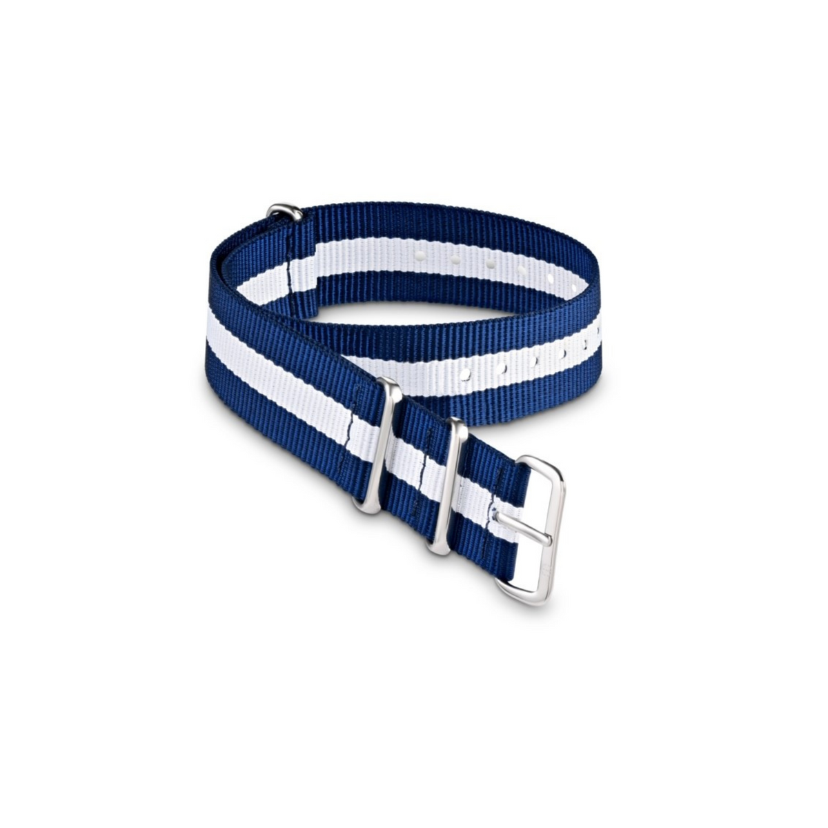3 Stripe Navy Blue And White Nato Strap With Silver Buckle - Tate Whalun