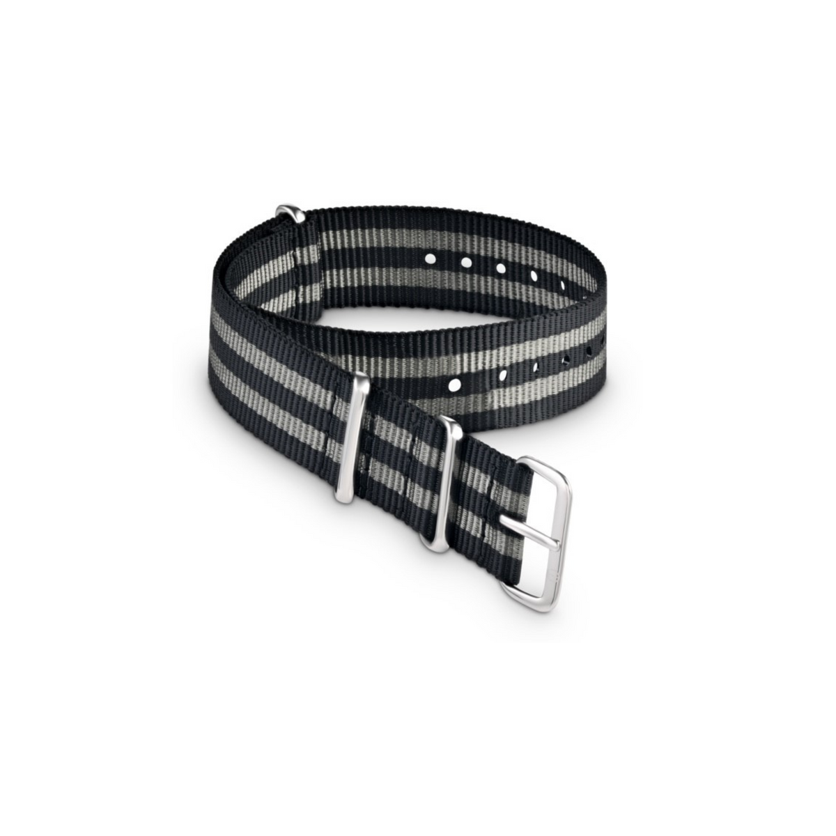 5 Stripe Black And Grey Nato Strap With Silver Buckle - Tate Whalun