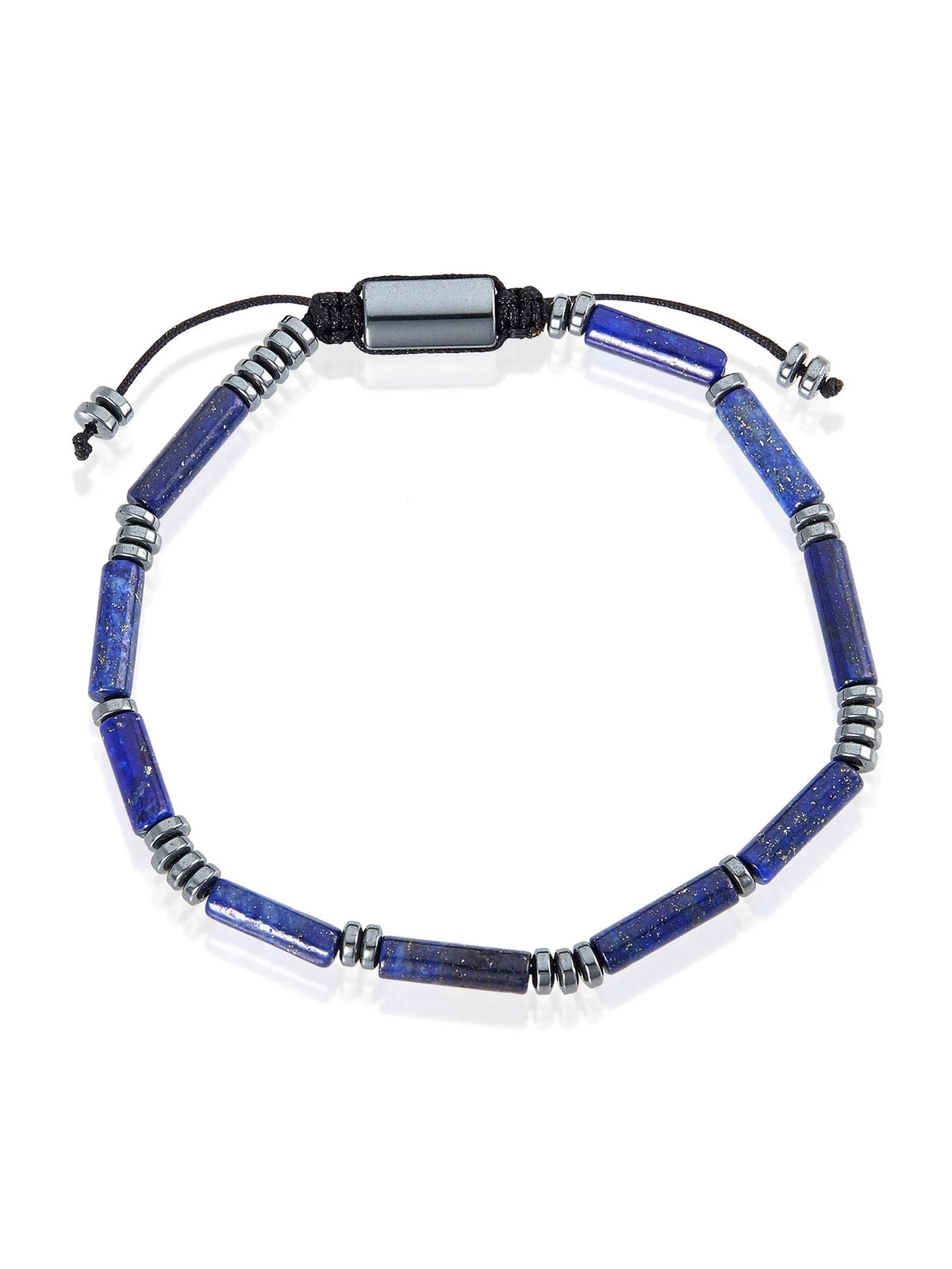 Men'S Lapis Lazuli Stone and Hematite Beaded Adjustable Shocker Tie Bracelet