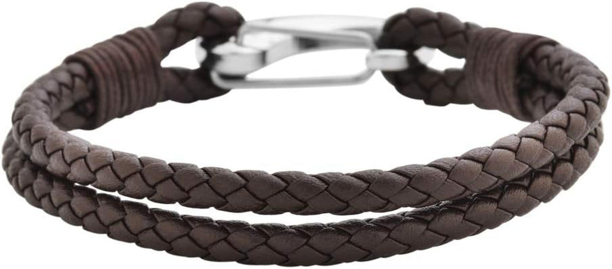 Premium Double Braided Leather Cuff with Stainless Steel Closure