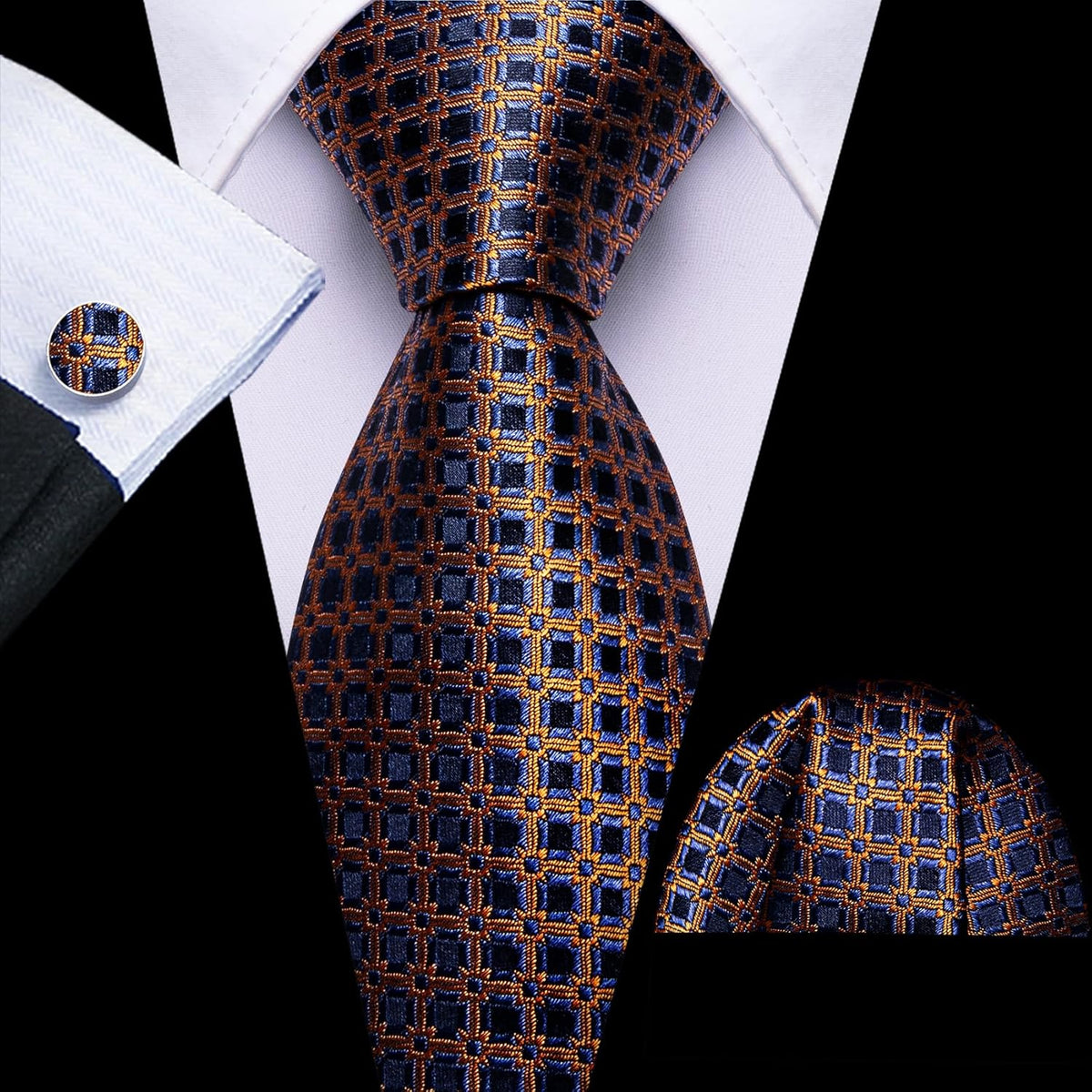 Classic Mens Ties Silk Necktie Pocket Square Cufflinks Set Woven Designer Wedding Business