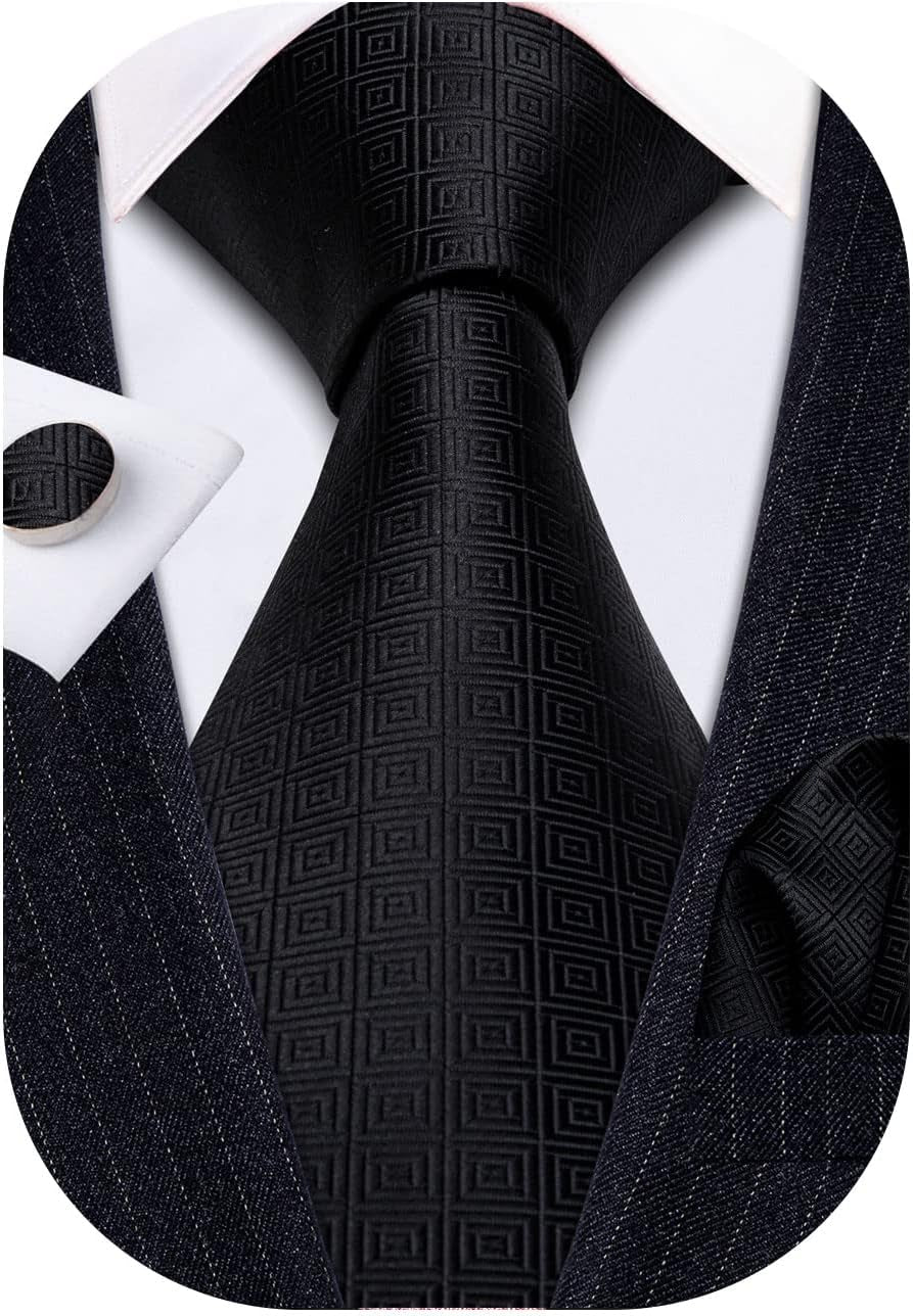 Classic Mens Ties Silk Necktie Pocket Square Cufflinks Set Woven Designer Wedding Business