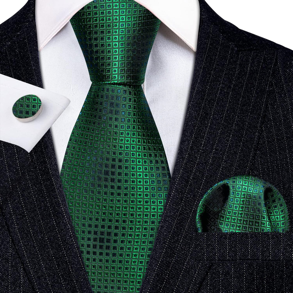 Classic Mens Ties Silk Necktie Pocket Square Cufflinks Set Woven Designer Wedding Business