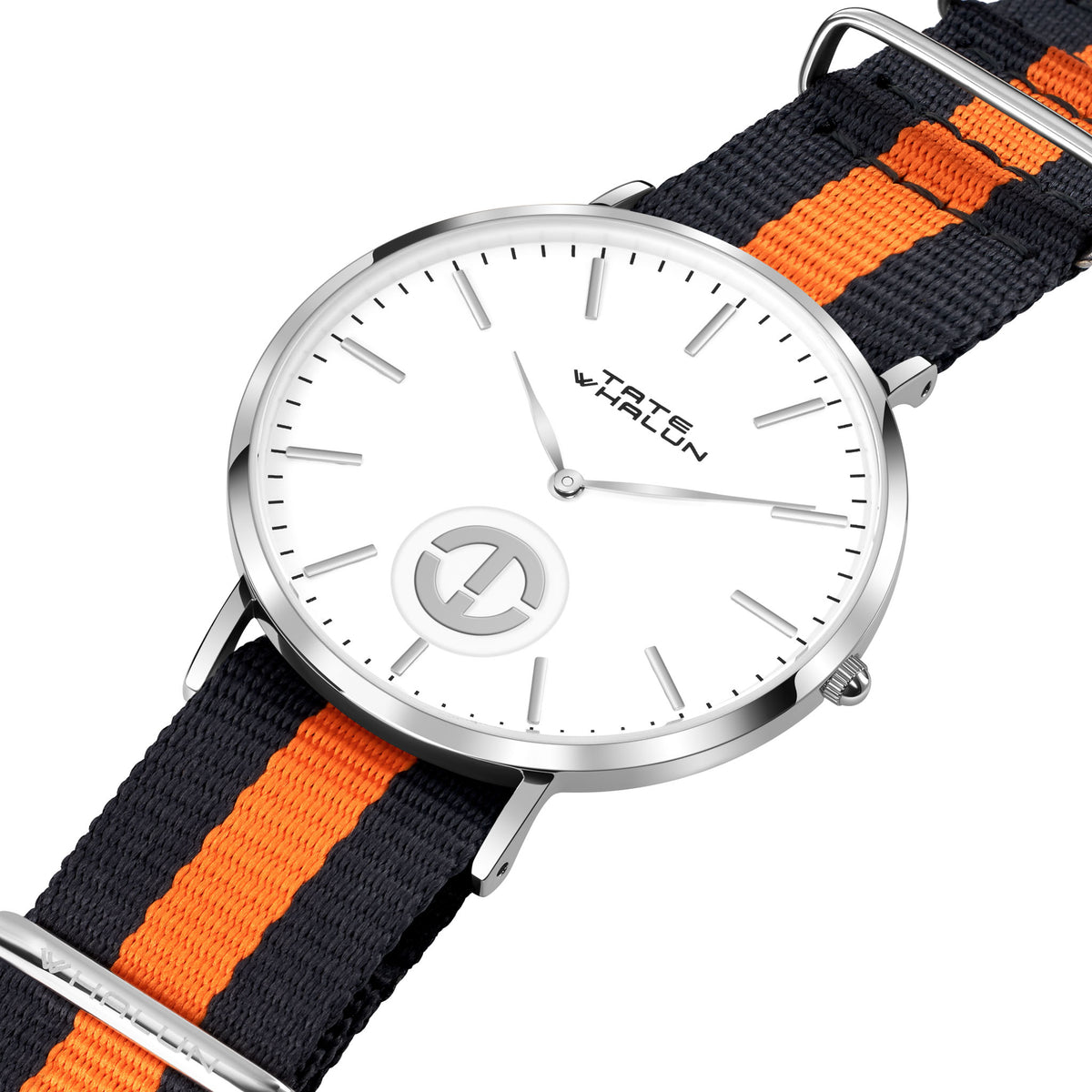 Berkshire Silver | 3 Striped Grey and Orange Nato Strap - Tate Whalun