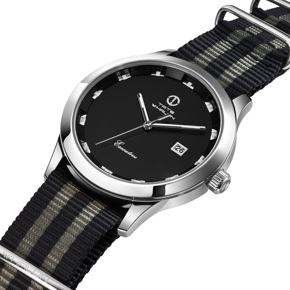 Mass. Avenue |  Black and Grey Striped Nato Strap - Tate Whalun