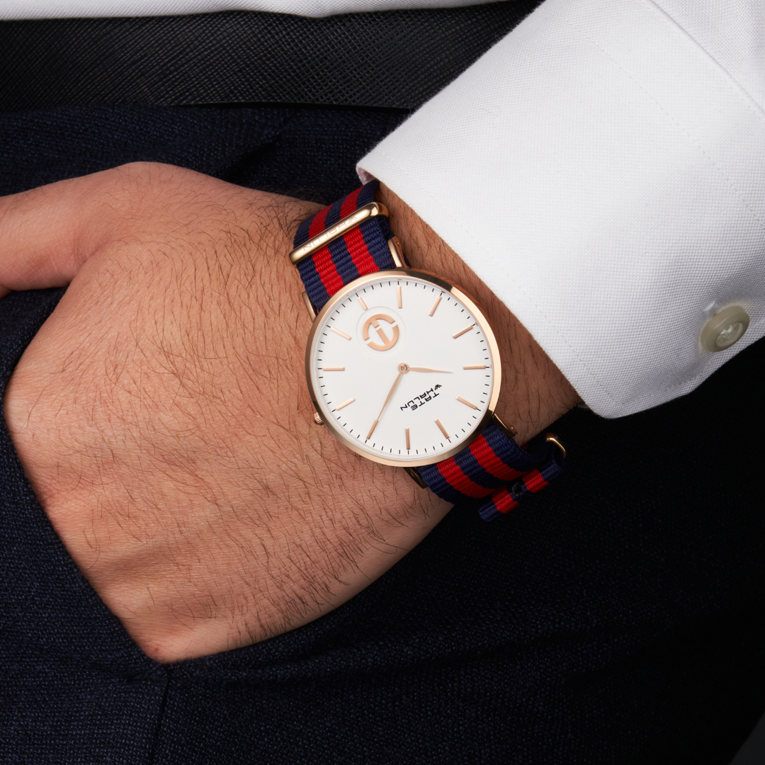 Berkshire Rose | Red and Blue Striped Nato Strap - Tate Whalun
