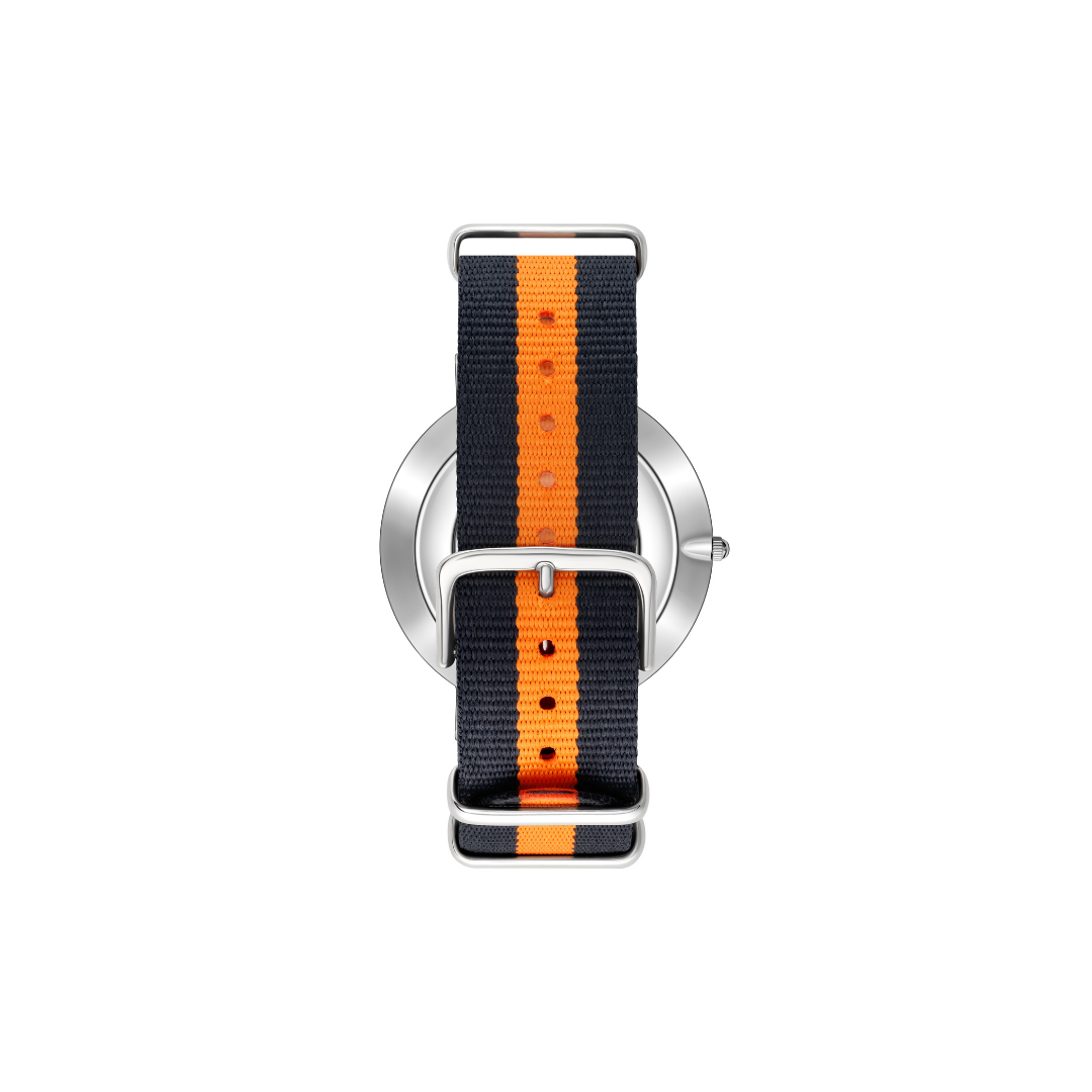 Berkshire Silver | 3 Striped Grey and Orange Nato Strap - Tate Whalun