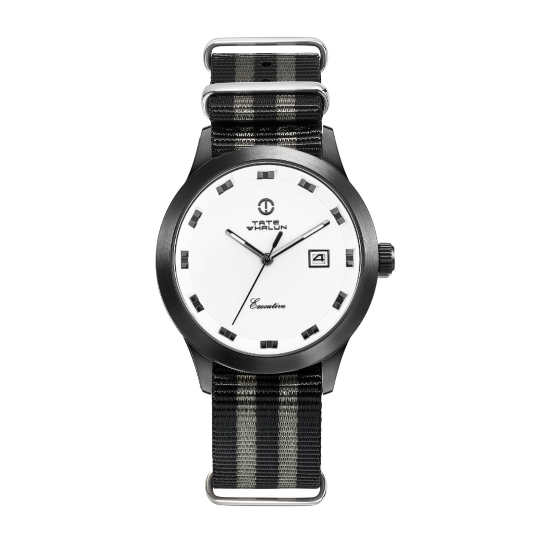 Hilmar - Black and Grey Striped Nato Strap - Tate Whalun
