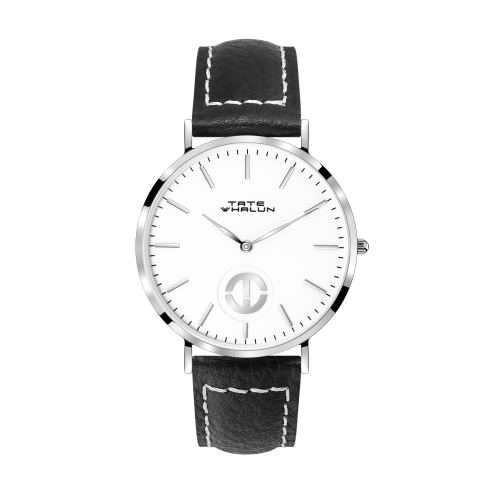 Berkshire Silver | Black Grain Leather with White Stitching - Tate Whalun