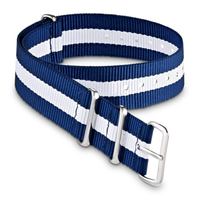 3 Stripe Navy Blue And White Nato Strap With Silver Buckle - Tate Whalun