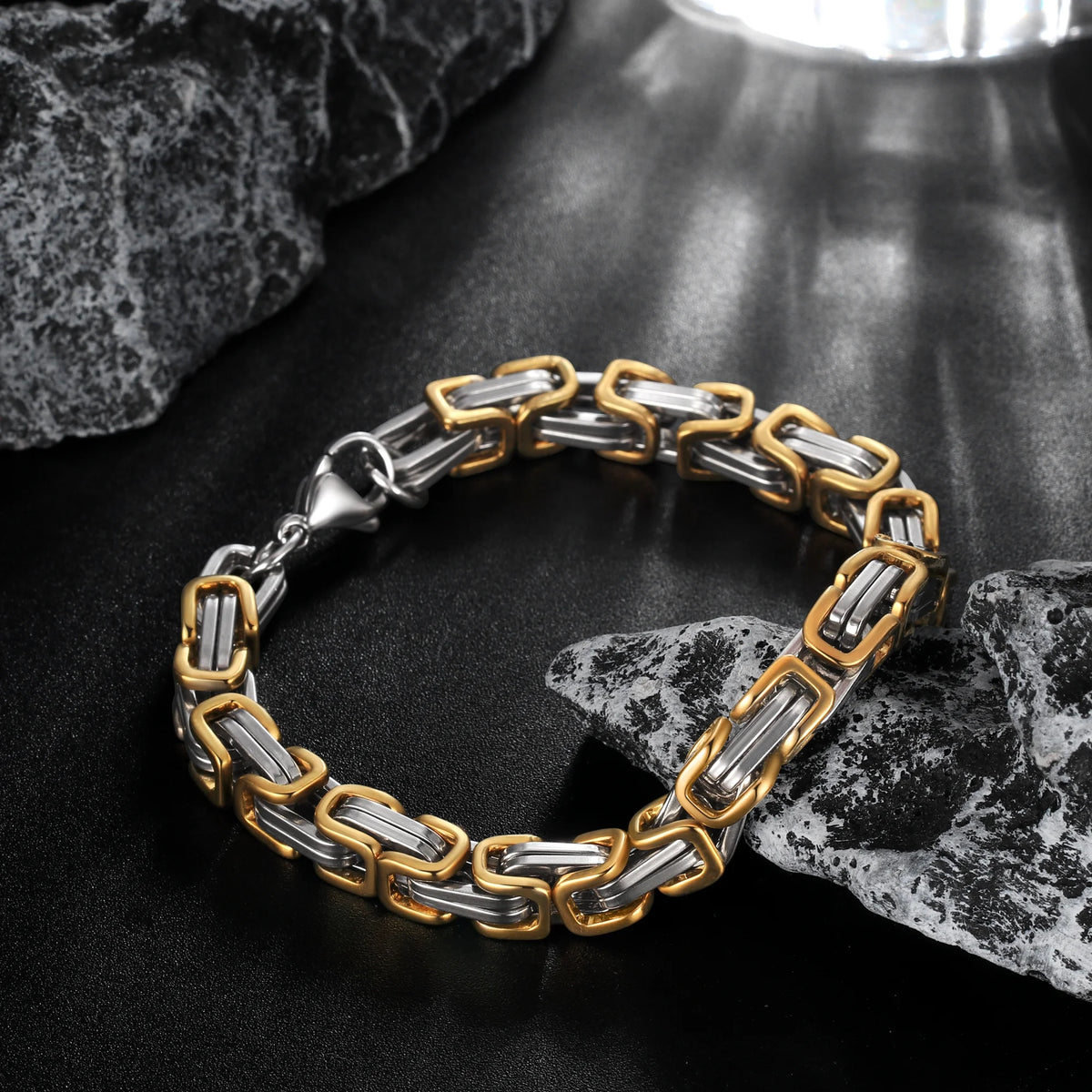 Silver and Gold Chain Link Bracelet for Mens