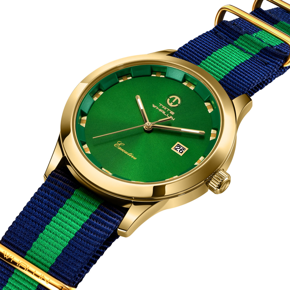 Executive Metropolitan - Green and Blue Striped Nato Strap - Tate Whalun