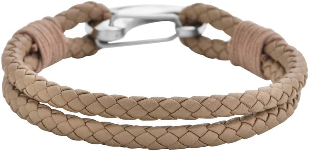  Premium Double Braided Leather Cuff with Stainless Steel Closure