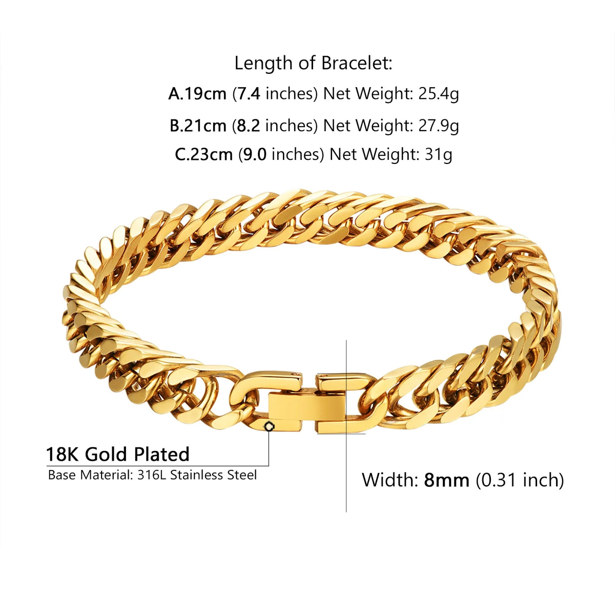 Gold Cuban Link Bracelet 8mm