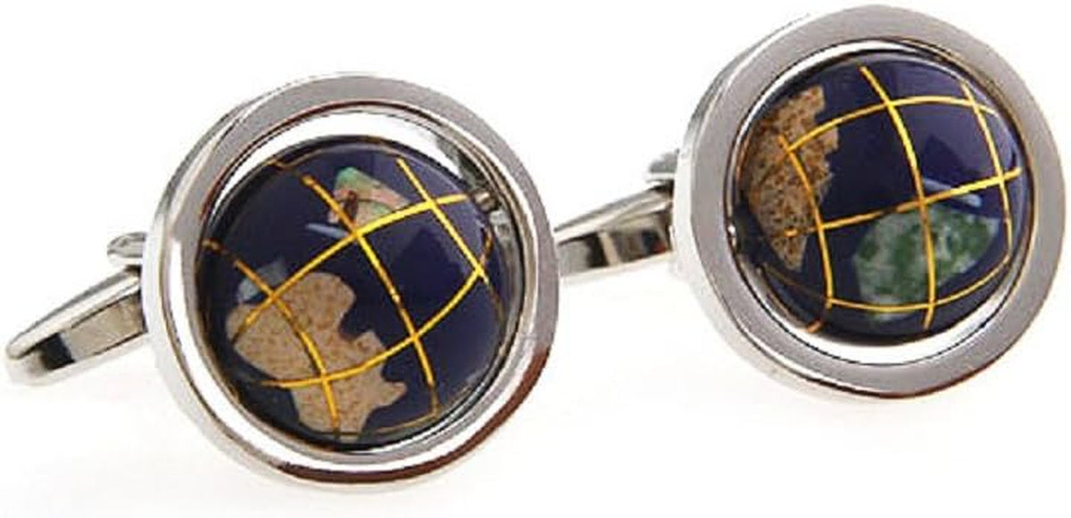 Spinning Globe Cufflinks Set with Gift Box & Polishing Cloth - Perfect for Travelers and Adventurers