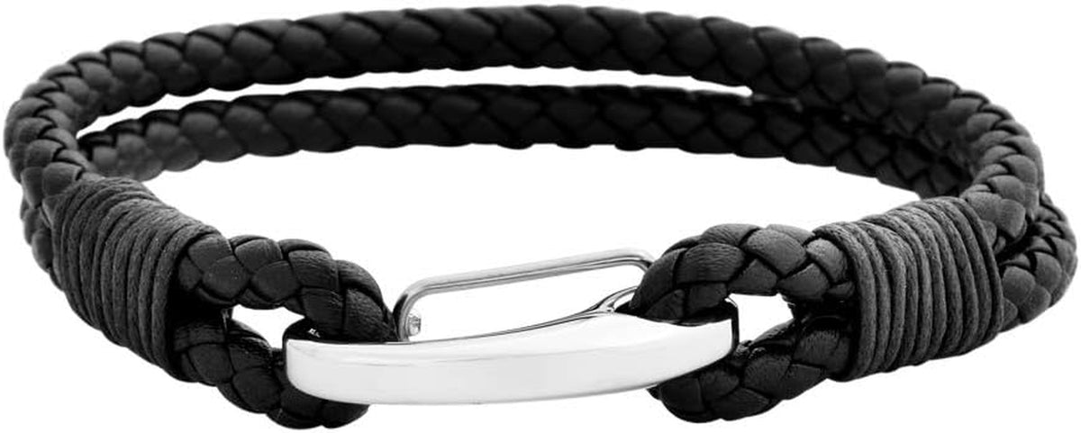  Premium Double Braided Leather Cuff with Stainless Steel Closure