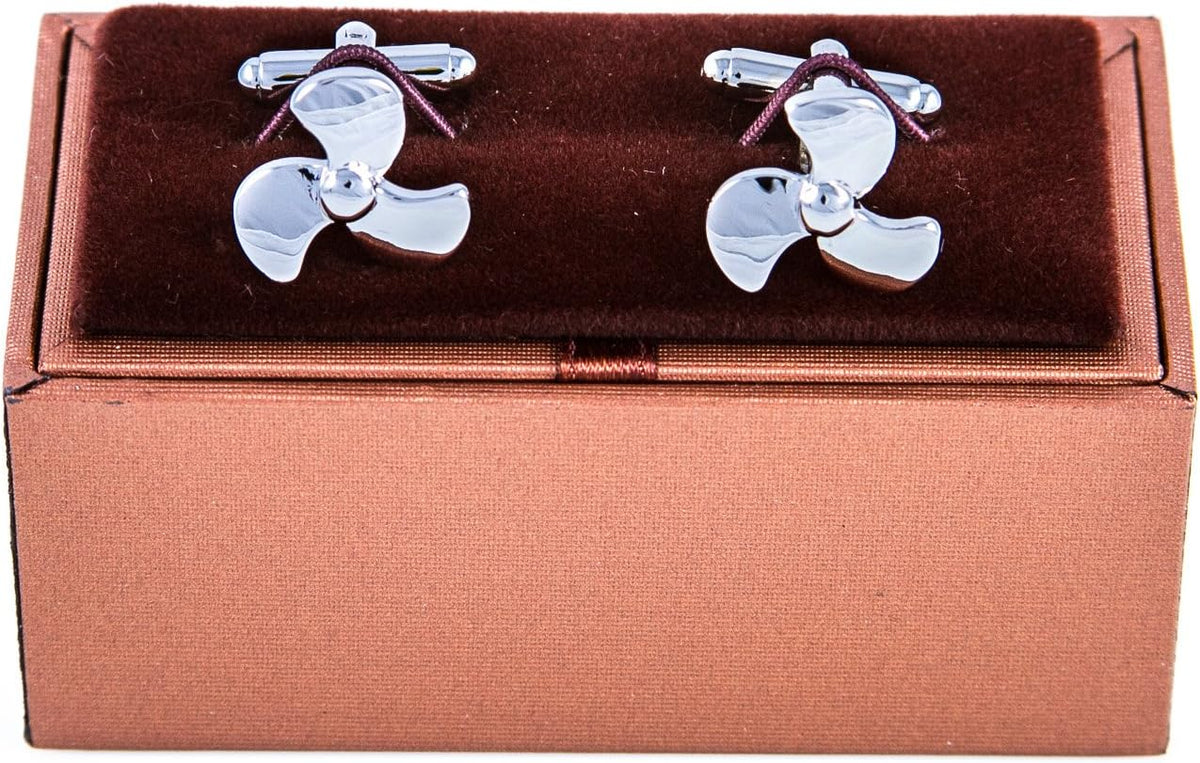 Nautical Elegance: Propeller Ship Boat Cufflinks Set with Gift Box & Polishing Cloth