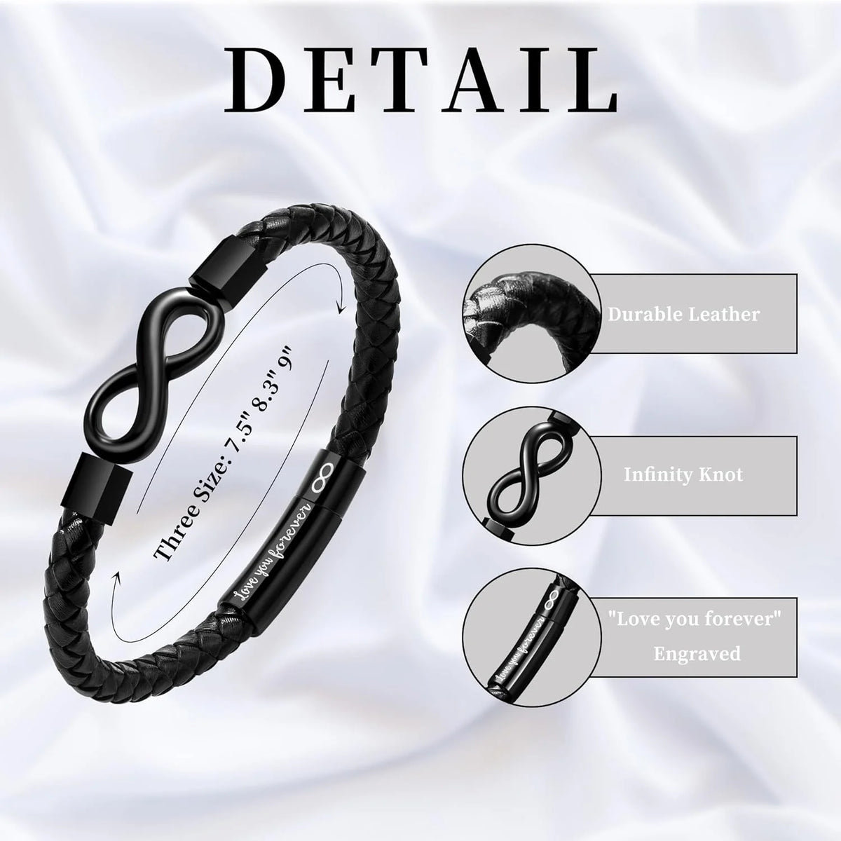 Mens Leather Love You Forever Infinity Knot Bracelet