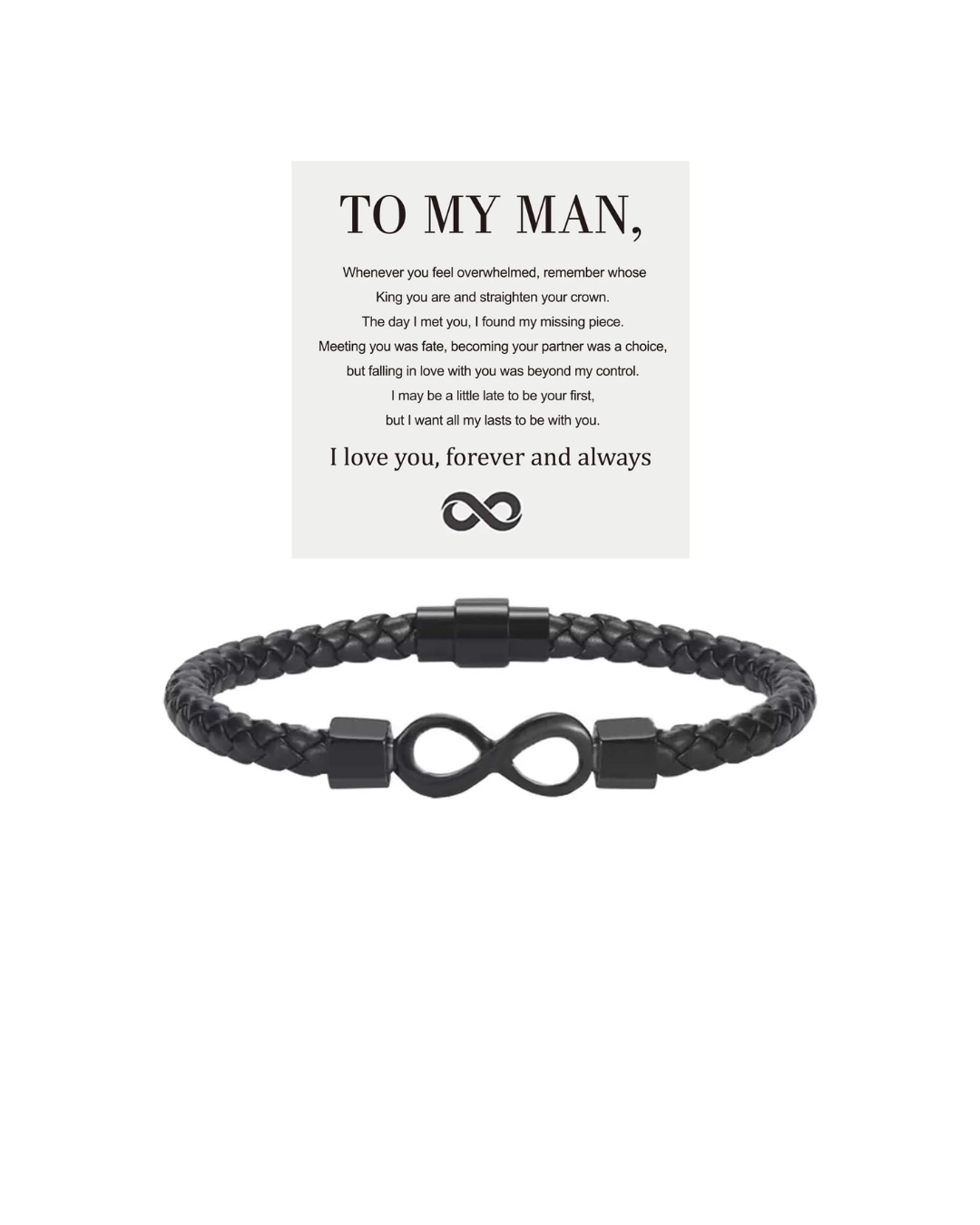 To My Man, Infinity Leather Bracelet Husband Gifts