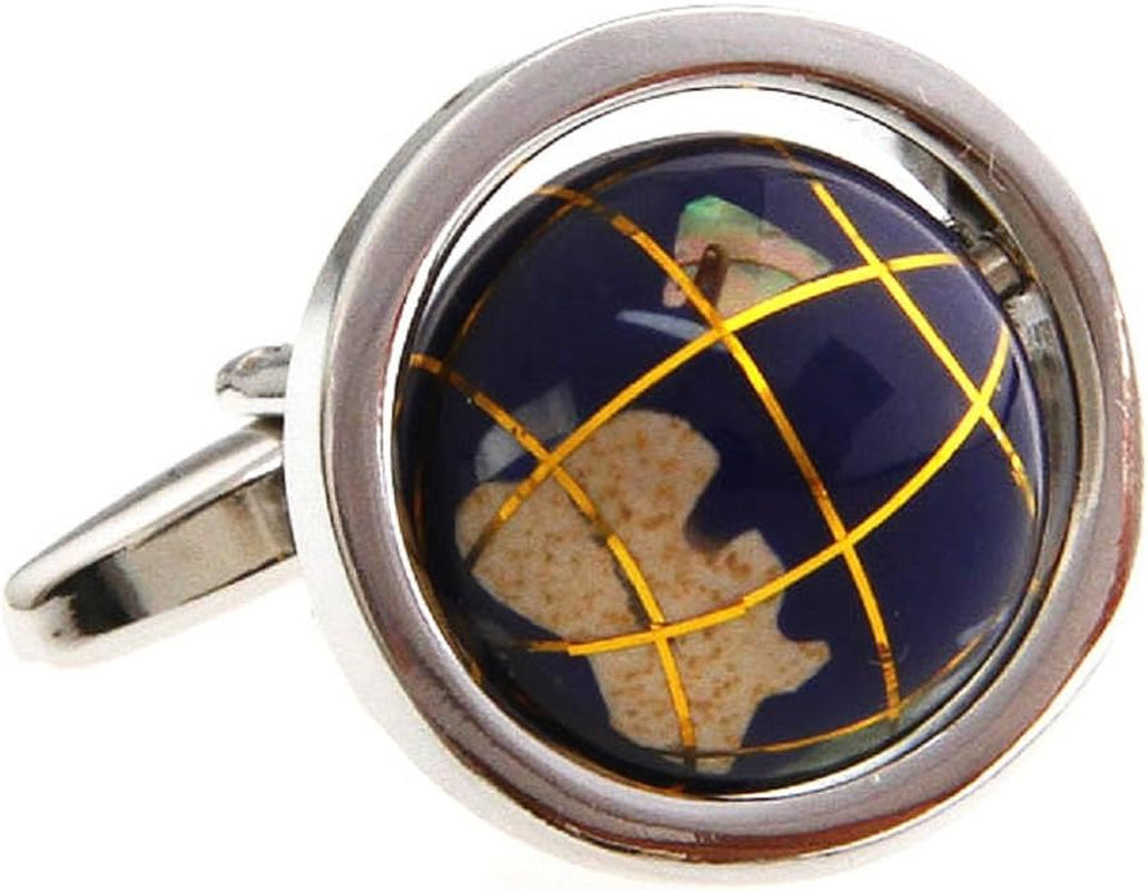 Spinning Globe Cufflinks Set with Gift Box & Polishing Cloth - Perfect for Travelers and Adventurers