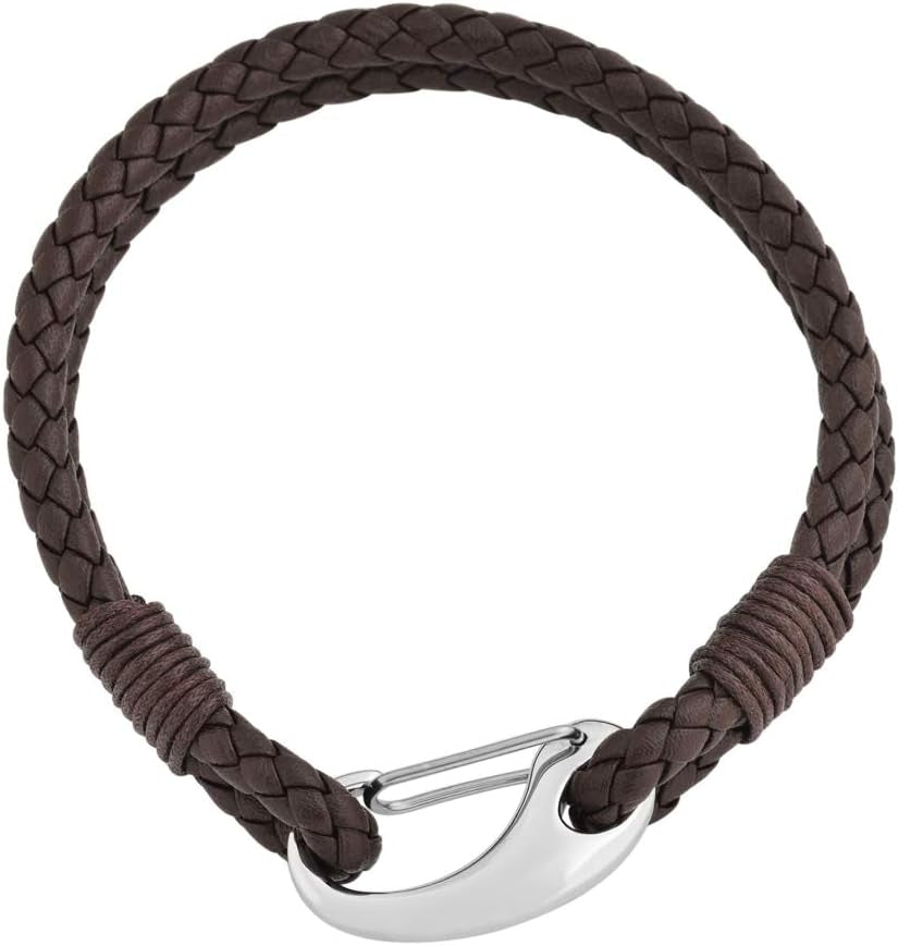  Premium Double Braided Leather Cuff with Stainless Steel Closure