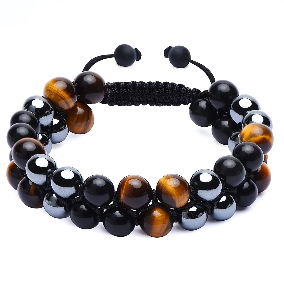 8mm Unisex Tiger Eye Black Obsidian Hematite  Stone Bead Bracelet