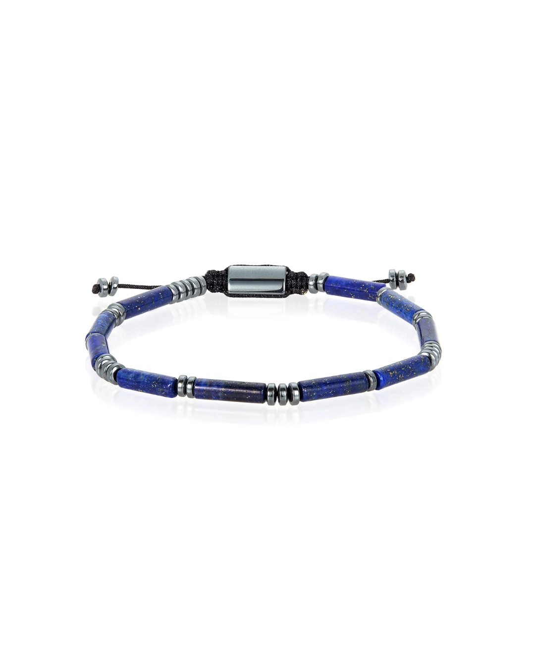 Men's Lapis Lazuli Stone and Hematite Beaded Adjustable Shocker Tie Bracelet