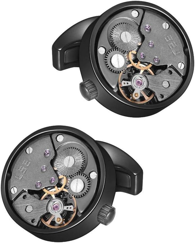 Steampunk Watch Movement Cufflinks for Men - Vintage Gear Design, Perfect for Business and Weddings, Comes with Gift Box