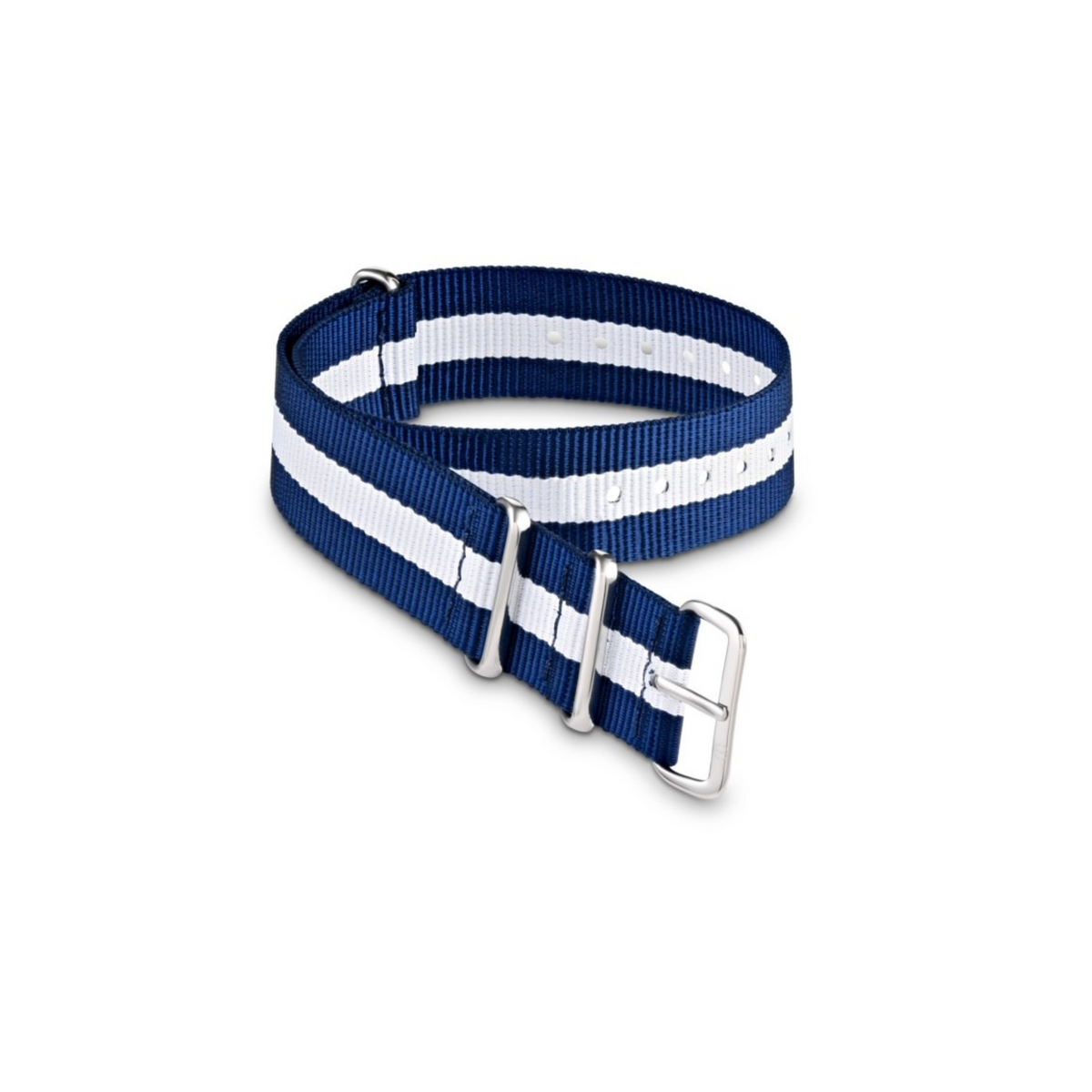 3 Stripe Navy Blue And White Nato Strap With Silver Buckle