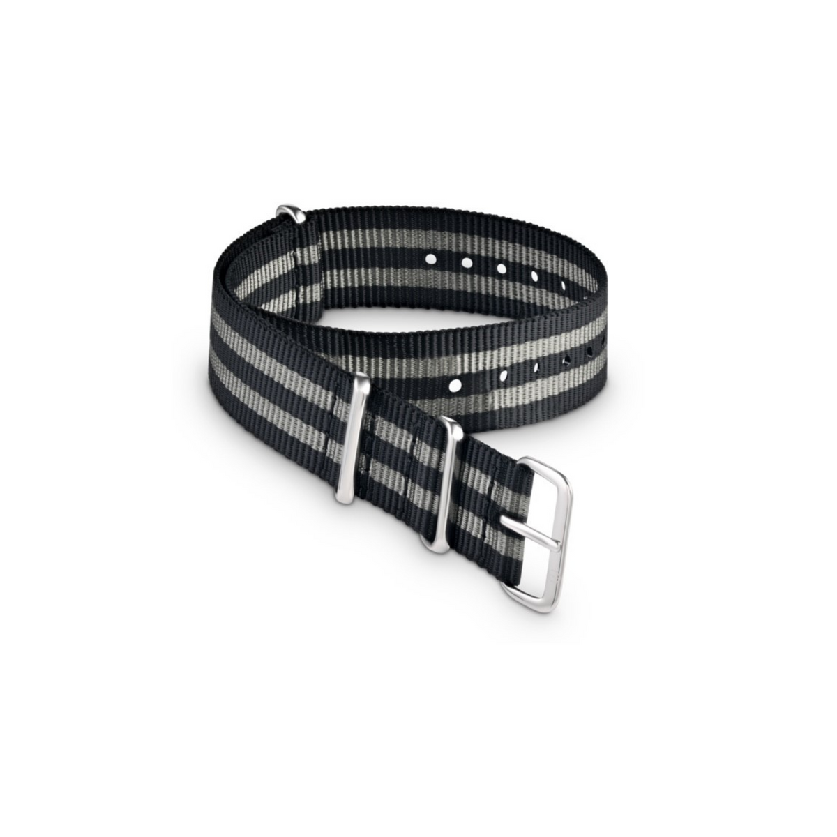 5 Stripe Black And Grey Nato Strap With Silver Buckle