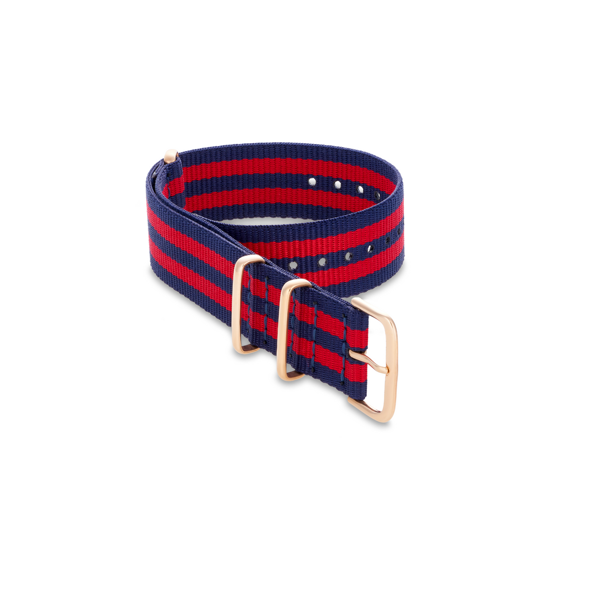 5 Stripe Navy Blue And Red Nato Strap with Rose Gold Buckle