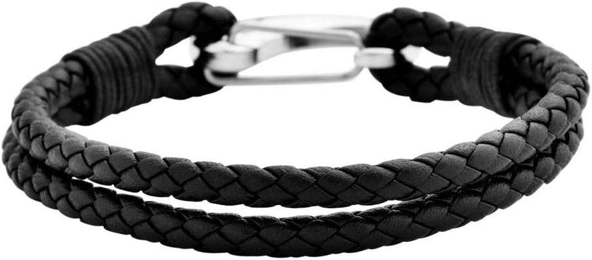  Premium Double Braided Leather Cuff with Stainless Steel Closure