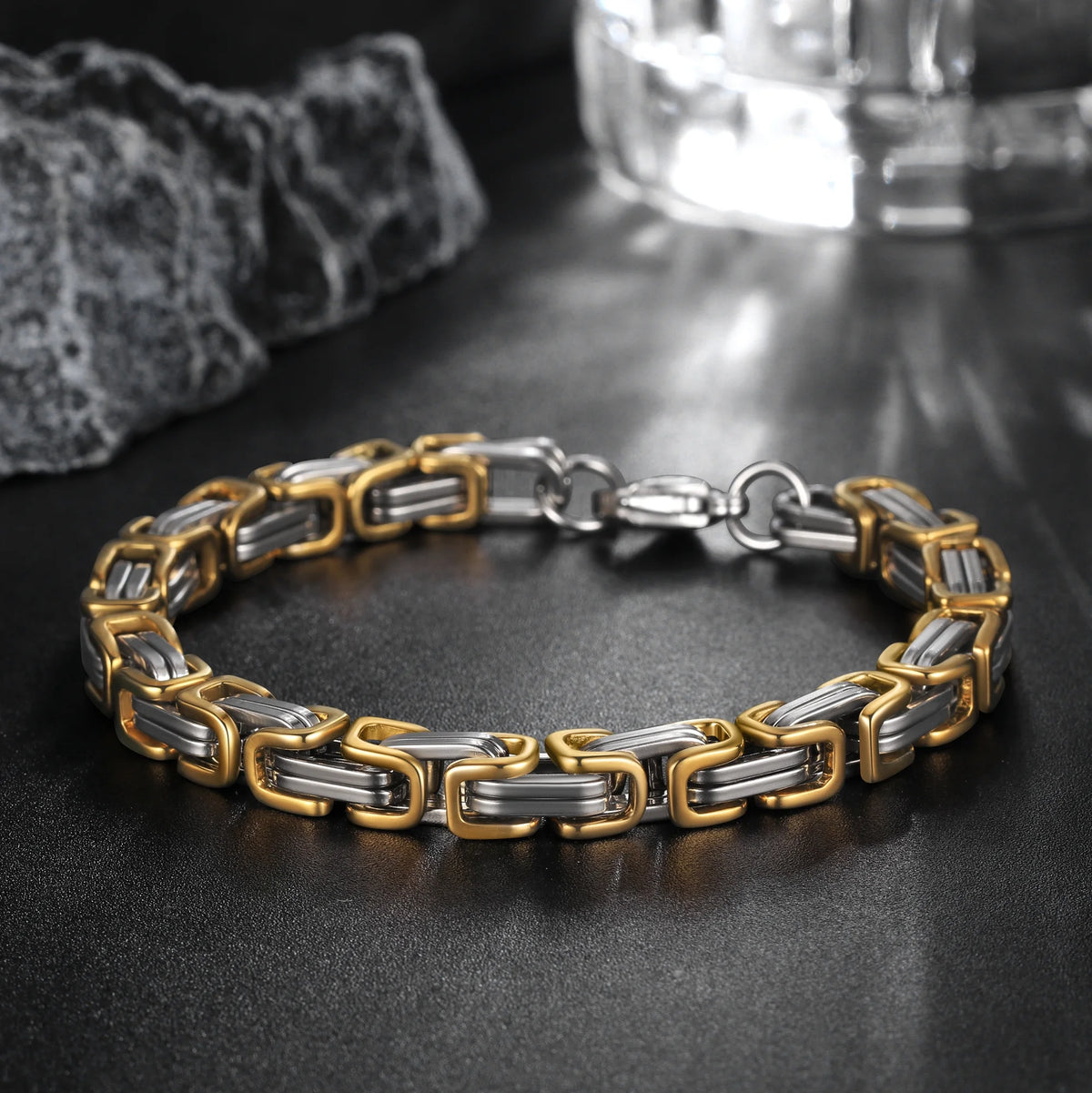 Silver and Gold Chain Link Bracelet for Mens