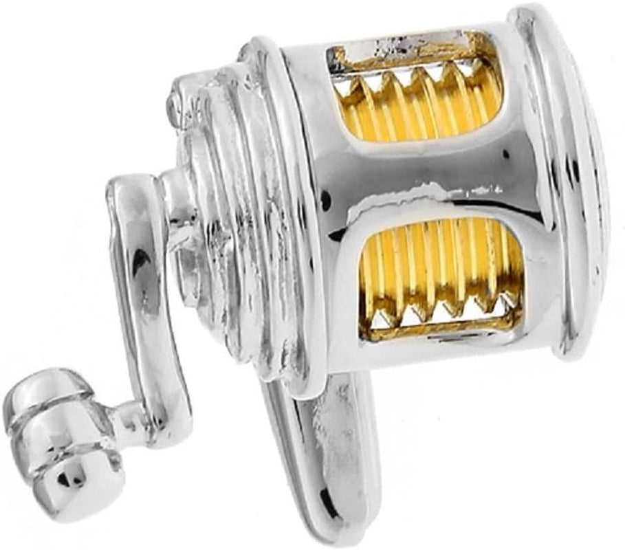 Fishing Reel and Rod Cufflinks Set in Elegant Gift Box with Polishing Cloth