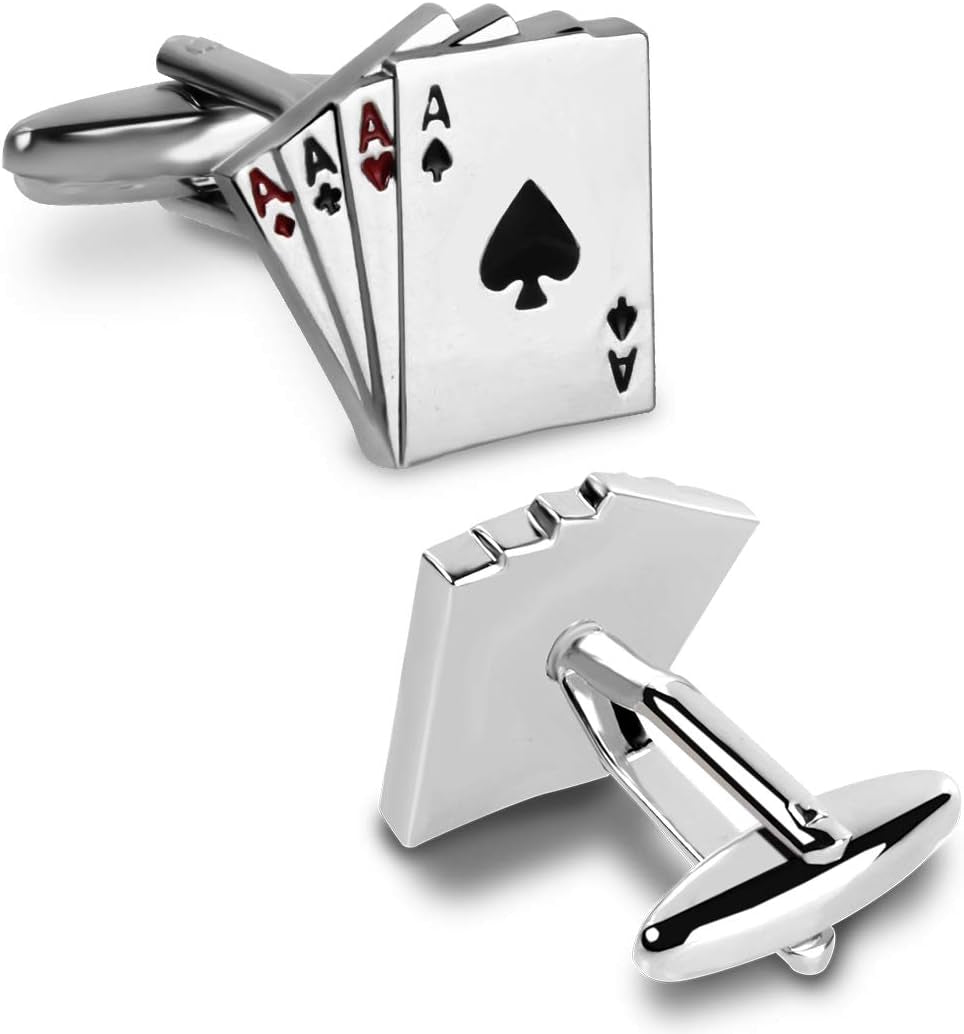 Exquisite Men's Jack Playing Cards Cufflink and Tie Clip Set - Perfect for Vegas Casino Nights, Weddings, and Business Events in Elegant Gift Box