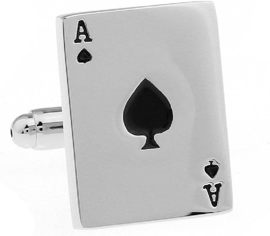 Ace of Spades Poker Cufflinks Set - Elegant Gift Box & Polishing Cloth Included